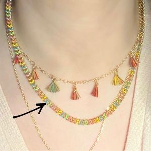 Colorful Cuban Necklace gold plated no fade 16" Stainless Steel rainbow girls 🌈